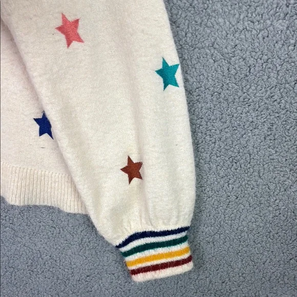 Storia White and Red Crew Neck Sweater with Multicolored Ribbing - Picture 4 of 6